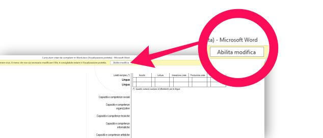 Come abilitare la modifica del Curriculum Vitae Word