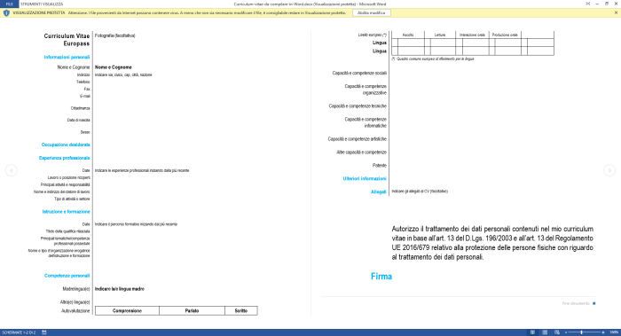 Curriculum Europeo Word - Abilita Modifica