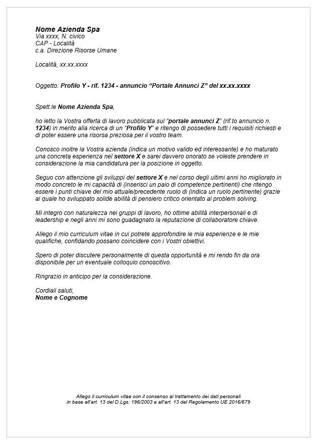 Lettera di presentazione da compilare in word