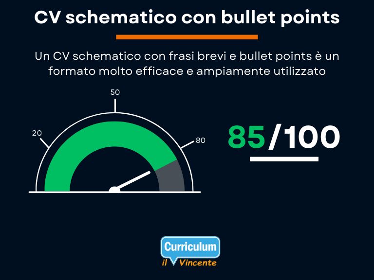 Curriculum vitae schematico con bullet points