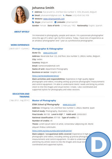 Curriculum Vitae Europeo - Template D