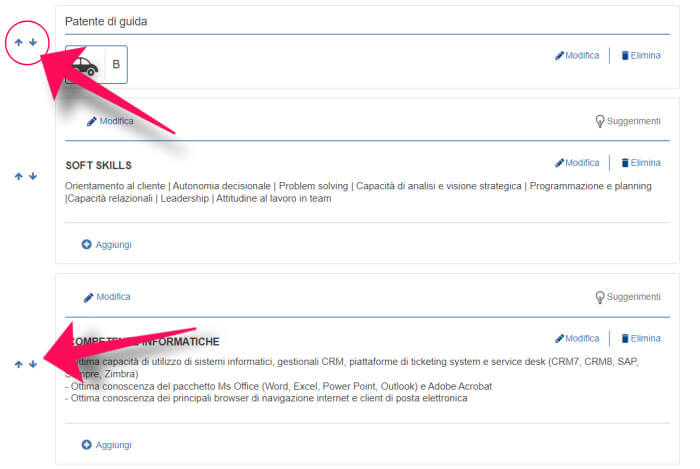 CV Europass Modifica Ordinamento Campi