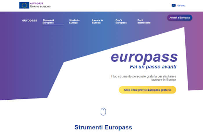 CV modifica Europass home page